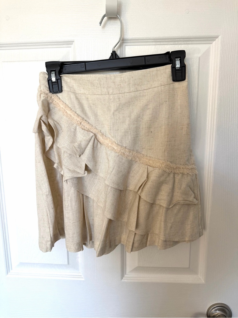 Micas Ruffled Linen-Blend Mini Skirt in Natural Cream